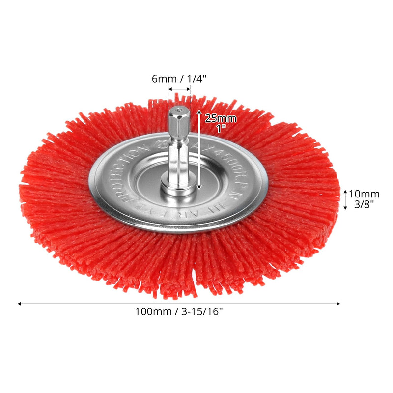 QWORK Nylon Disc Brush Diameter 100 mm, Grit 80, Hexagonal Shaft 1/4 Inch for Efficient Polishing and Grinding Grainy 80