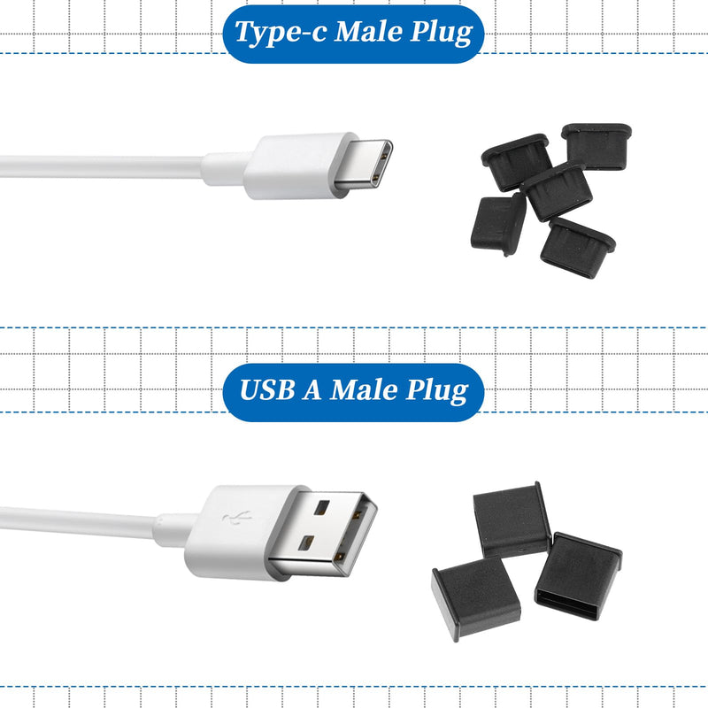 20 Pcs USB Port Caps USB Dust Port Cover Plugs Silicone USB Port Protector Multiple Specifications USB Dust Plug USB Cover Cap for USB A Female & Male Port, HDMI, Headphone Ports, USB Type-C