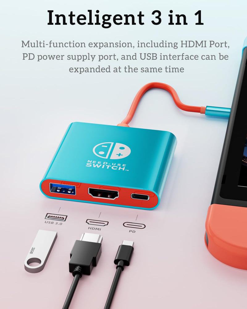 TV Dock for Switch 2, Docking Station for Switch/Switch OLED/Steam Deck/MacBook, Portable TV Adapter ＆ Travel Dock, Compatible with Nintend0 Switch 2, Supports 4K@60Hz HDMI 2.0a HDR, 100W PD, USB 3.0 Blue
