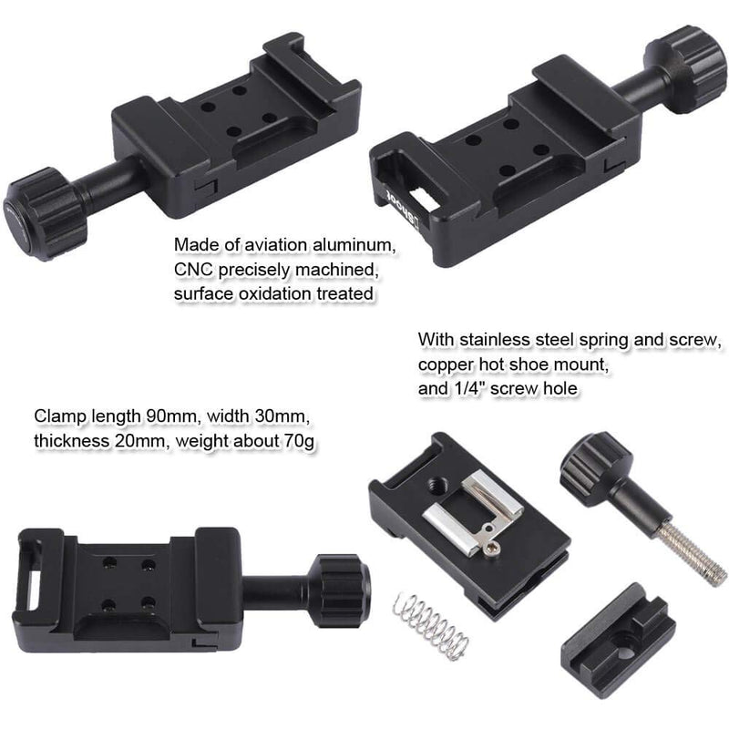 Metal Clamp with Universal Hot Shoe Mount Compatible with 39mm Arca-Swiss Fit Quick Release Pate L-Shaped Camera Holder Bracket Support & Speedlite Flash of Standard Cold Foot