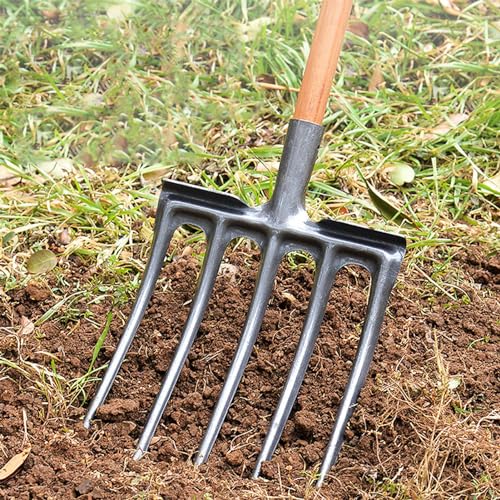 Digging Fork, Garden Digging Spading Fork, High Carbon Steel (5 Tine) 5 Tine