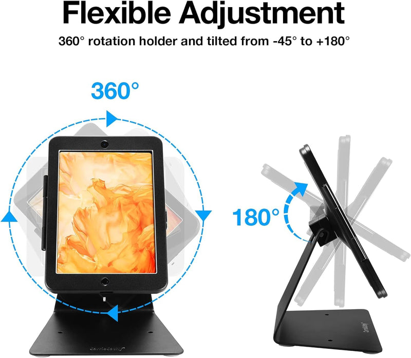 Desktop Anti-Theft Security Kiosk POS Stand Holder Enclosure with Lock and Key, Compatible with iPad Mini 1-5, Flip and Rotate Design, Black