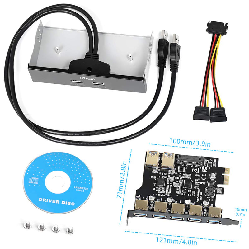 7 Ports PCI-E to USB 3.0 Expasion Card with 19-Pin SATA Power Connector Superspeed up to 5Gbps,and The Front Panel Bay and 1 Power Supply Cables,for Window 7/8/10/XP/Vista… Black-7USB Port Card
