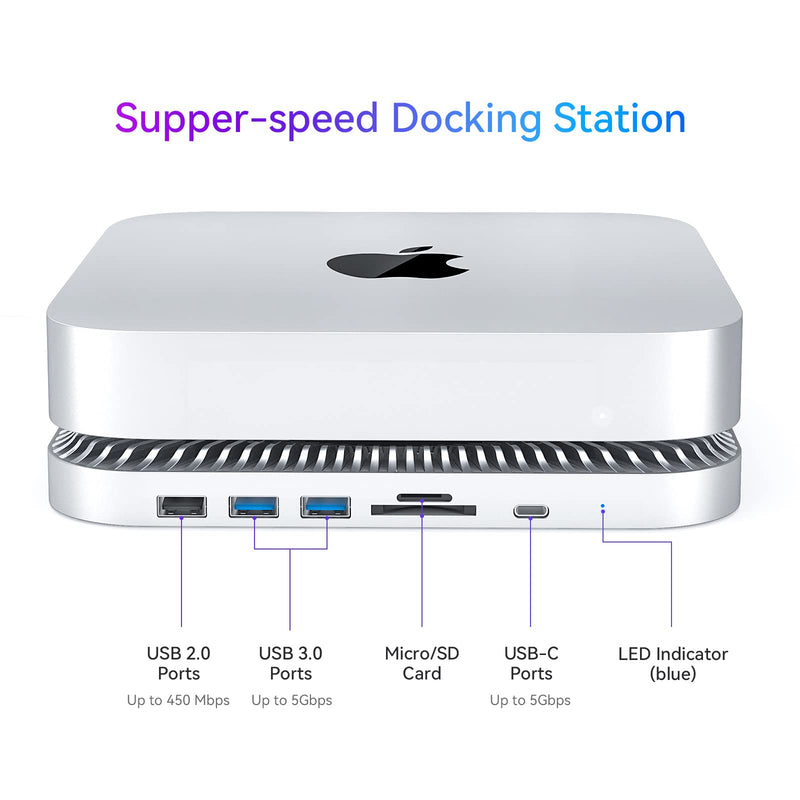RayCue Mac Hub & Stand with SSD - Type-C, USB 3.0/2.0 Ports, Card Readers - Fits 2.5 Inch SSD, for Mac Studio, Mac Mini M1/M2 White