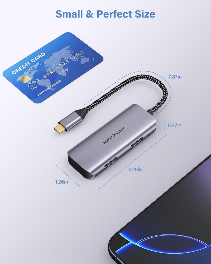 USB C to Dual HDMI Adapter, Newmight Dual Monitor Adapter Supports 4K@60Hz and Dual 4K@30Hz, Dual Monitor HDMI Splitter for MacBook, iPad, HP, Dell, iPhone 15/16 Series Gray