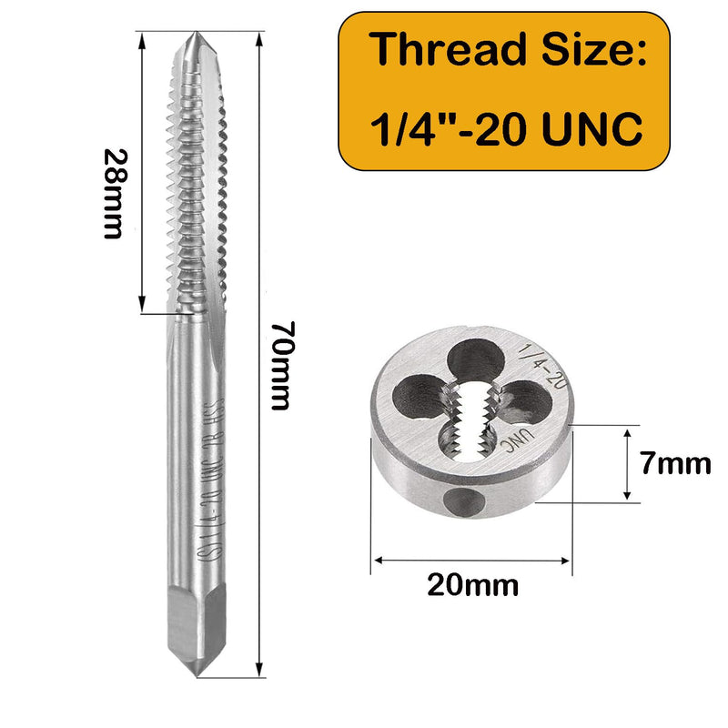 Tap and Die Set, 1/4"-20 UNC, HSS, Machine Tap with Round Die, Right Hand Thread