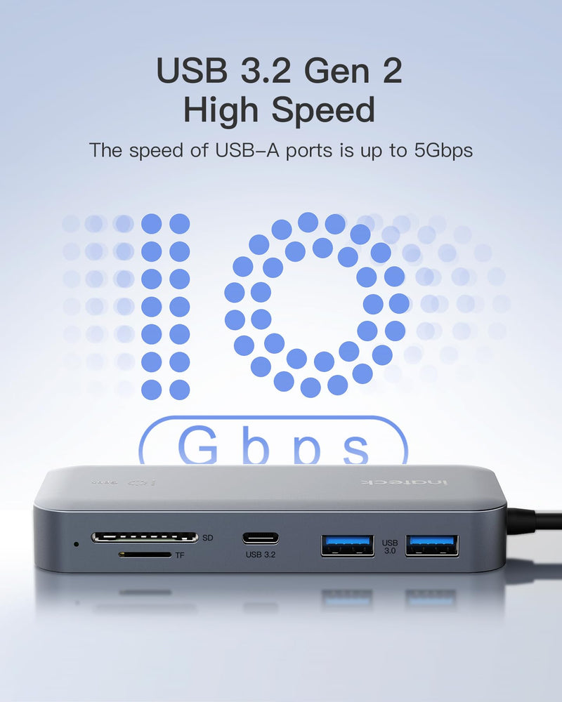 Inateck HDMI Docking Station 4K 60Hz, USB C Video+Data, 100W PD,10 in 1 USB 3.2 Type C Hub, 2 USB 3.0 A, RJ45 Ethernet, 1.6ft Cable, for Windows 7/10/11, Linux, MacOS 10.2, HB2030 USB C TO Multi Ports With 1.6ft cable