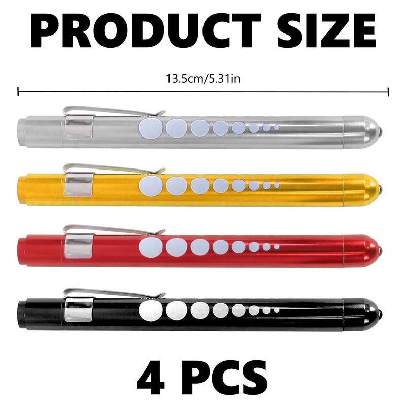 Pack of 4 Pupil Lights, Reusable LED Pen Lamp with Pupil Meter and Ruler, LED Pupil Meter Pupil Light Accessories (4 Colors)