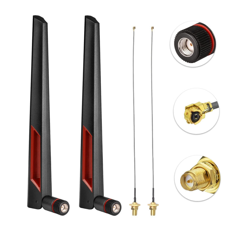 SUPERBAT 8dBi WiFi Antenna 2.4GHz 5GHz 5.8GHz Dual Band RPSMA Antenna + 15CM RP-SMA Pigtail for Mini PCIe Card Wireless Routers, PC Desktop, Repeater, FPV Drone 2pcs 2-pack short wifi antenna