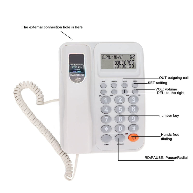 KX T2027CID Corded Phone, Landline Phone with LCD Display Desktop Phone for Home Office Hotel, Telephones Landline Corded with Semi Handsfree Call, Caller ID, 24 Ringtones(White)