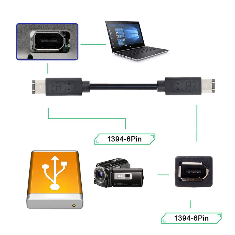 CY IEEE 1394 Firewire 400 6-pin to 6-pin Cable FireWire 400Mbps 6p to 6p Capture Cord 1.8m Black 6Pin Male-6Pin Male