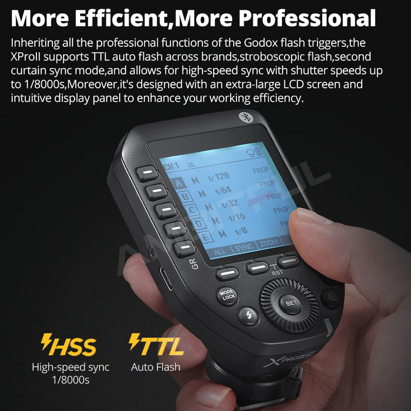 GODOX XproII-N 2.4G TTL Wireless Flash Trigger XProIIN Trigger Autoflash 1/8000s HSS Large LCD Screen 32 Channels 16 Groups Replacement for Nikon Cameras