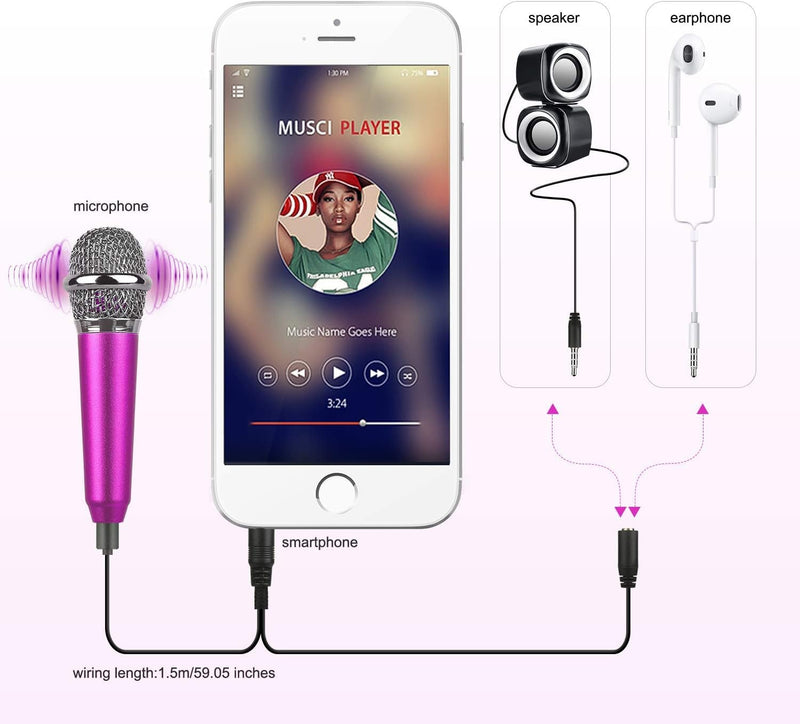 Mini Portable Vocal/Instrument Microphone for Voice Video Recording Singing,Vlogging, Podcasting, Tiny Microphone for iPhone Android Phone Computer Latop Notebook Tablet iPad(Rose Red) Rose Red