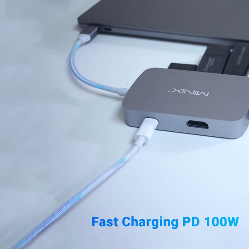 MINIX USB C Adapter, 7 in 1 USB C Hub with 4K 60Hz HDMI,Gigabit Ethernet, 2 USB 3.0, 100W PD Charging, SD/TF Card Reader, Compatible with MacBook Pro/Air, iPad Air/Pro, iMac, Laptop, PC, Grey 7-in-1 Hub Grey
