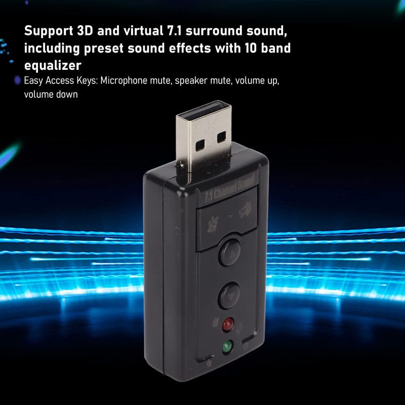 7.1 Channel USB External Sound Audio Adapter Laptop PC Sound Built in Amplifier and Volume Controls with 3.5MM Ports and Microphone for Wins/for Android