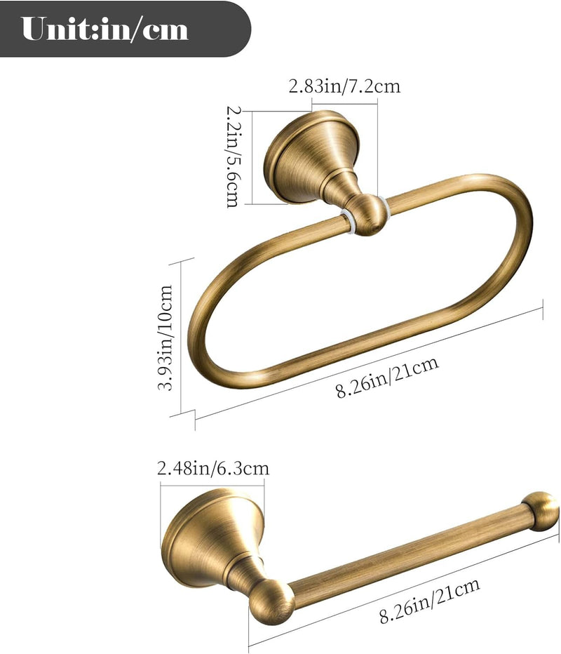 WOLIBEER Brass Toilet Paper Holder,AntiqueTowel Ring Oval Bathroom Tissue Roll Holder Hanger Bath Accessories Hardware Wall Mounted 2 Pieces Brass B