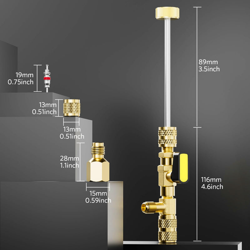 Valve Core Remover Installer Tool with Dual Size SAE 1/4 and 5/16 Port Brass Adapter, Schrader Valve Tool for R22 R410a Refrigerant Systems with 20pcs Valve Cores