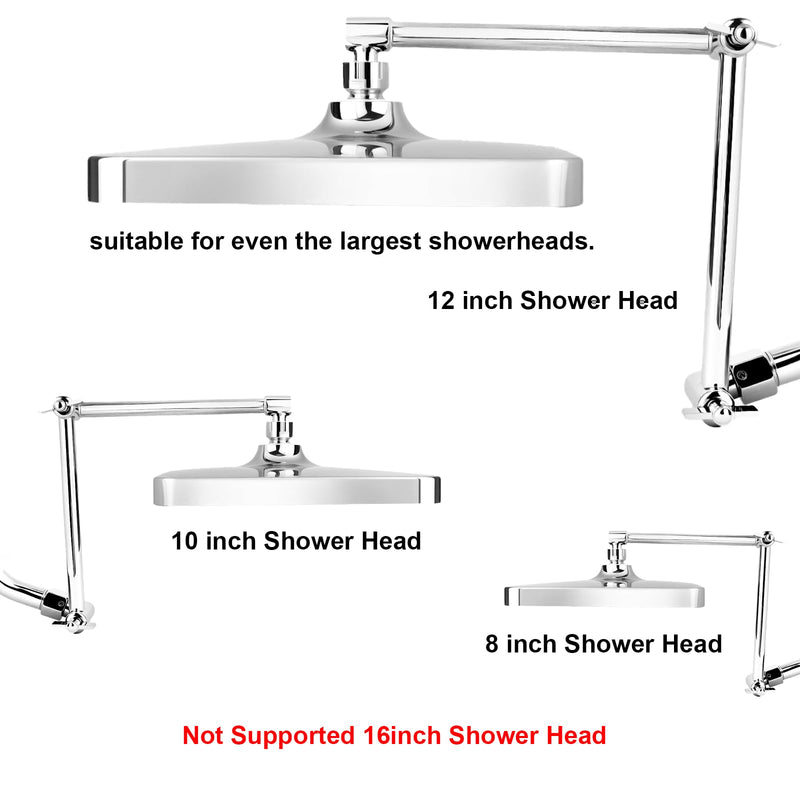 Shower Head Extension Arm, 16 Inch Solid Brass Adjustable Extender with Lock Joint, Height & Angle Adjustable Shower Arm for Rainfall or Fixed Shower Head, G1/2 Connector (Chrome) Chrome
