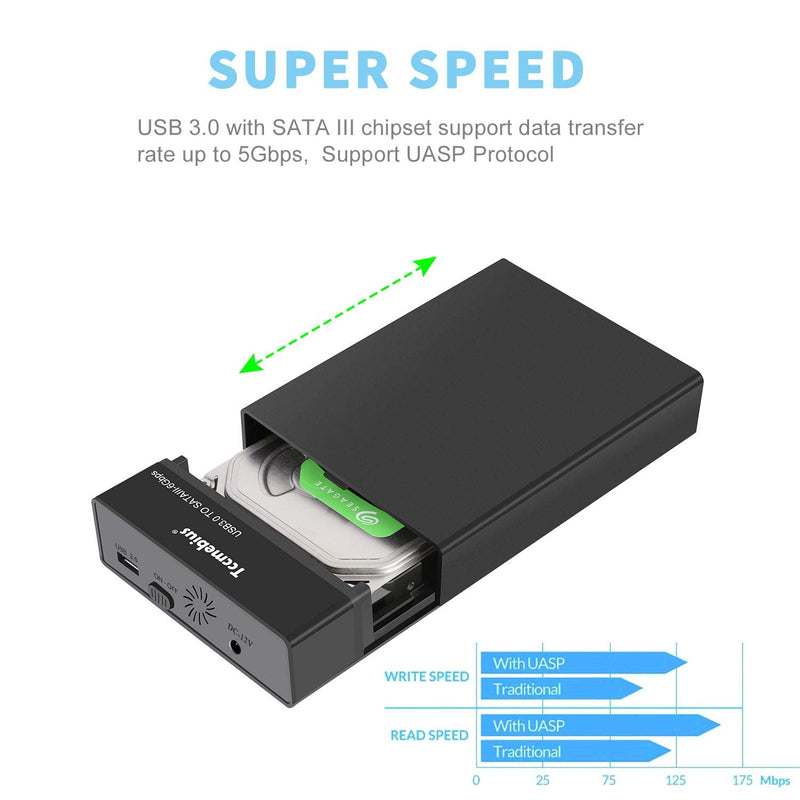USB 3.0 External Hard Drive Enclosure for 2.5 3.5 Inch SATA I/II/III HDD SSD Up to 20TB, 3.5'' Tool-Free HDD Docking Station, Support UASP, Automatic Sleep Function (TCC-S863)
