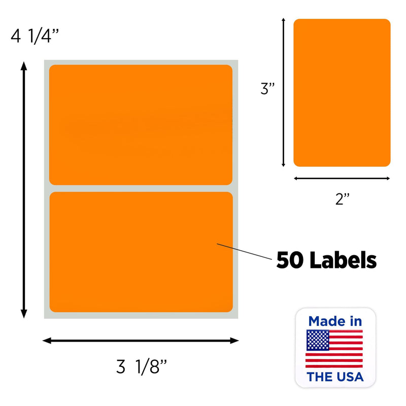 ChromaLabel 2 x 3 inch Permanent Rectangular Color Code Inventory Labels, 50 Stickers per Pack, Orange