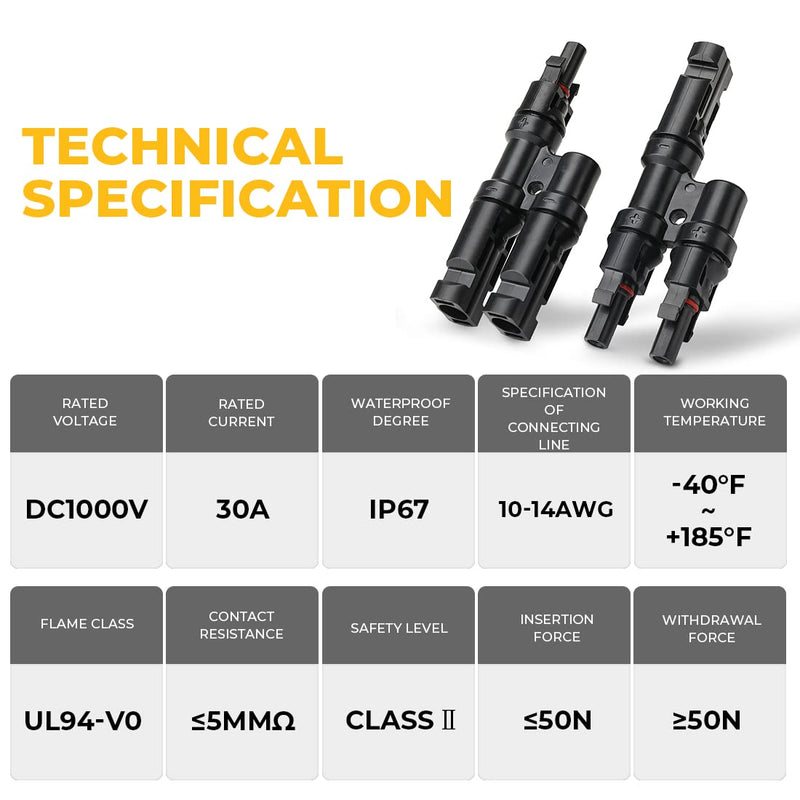 BougeRV Solar Branch Connectors Y Connector for Parallel Connection Between Solar Panels FMM+MFF (2 Pairs) 2 Pairs MMF+FFM