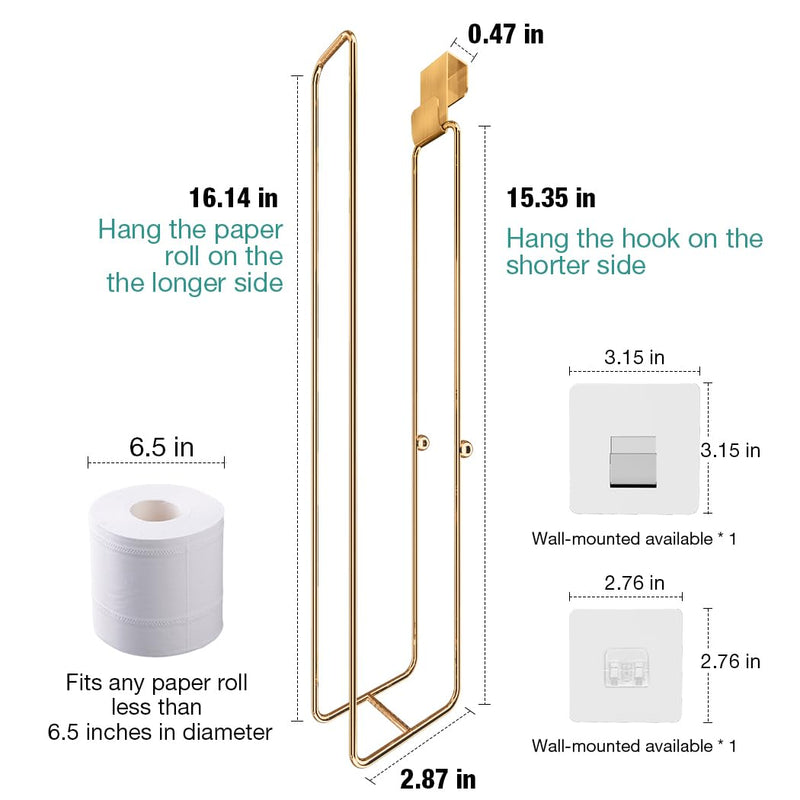 Conworld Toilet Paper Storage Wall Mount, Over The Tank Toilet Tissue Roll Holder Dispenser Reserve for Bathroom Storage and Organization, for 4 Roll Tissue, Gold, 1 Pack Gold,hold 4 Rolls-1 Pcs