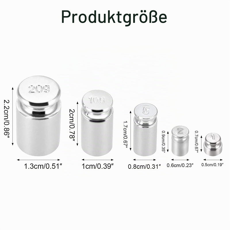 Calibration Weight Set, 5-Piece Calibration Gram Set, Measuring Weights, Set with Small Weights for Electronic Scales, Laboratory, Hobby, Crafts, 1g, 2g, 5g, 10g, 20g