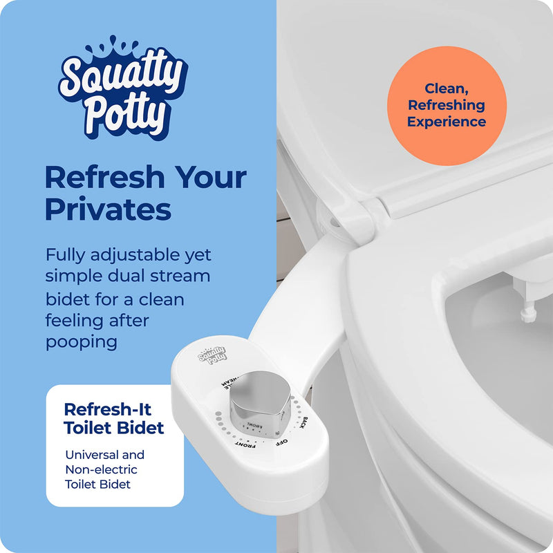Squatty Potty Refresh-it Dual Stream Fresh Water Bidet Toilet Seat Attachment Non Electric 17 x 4.5 x 9.8 inches