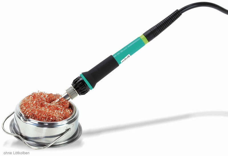 Blank soldering tip cleaner, cleaner as a sponge made of brass wool, with container and soldering iron rest
