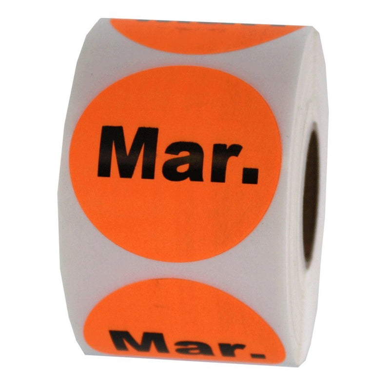 LabelValue.com | March Date Inventory Labels 1.5" Round - 500 Orange Labels Per Roll