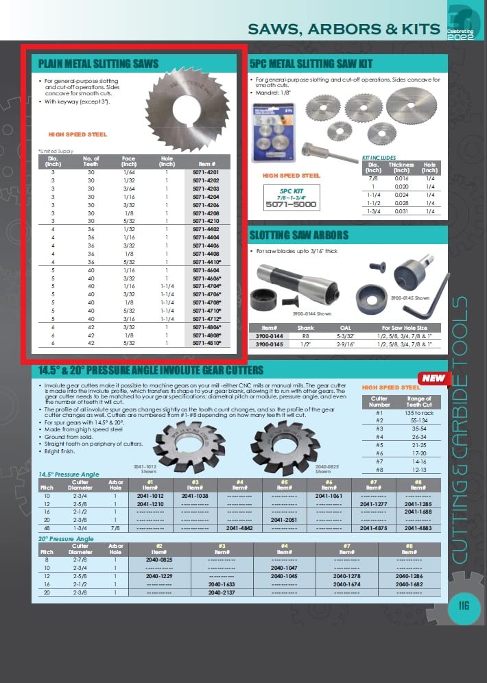 HHIP 5071-4710 High Speed Steel Plain Slitting Saw, 5" Diameter, 5/32" Face, 1-1/4" Hole, 5" Diameter 5" Dia x 5/32" Face x 1-1/4" Arbor