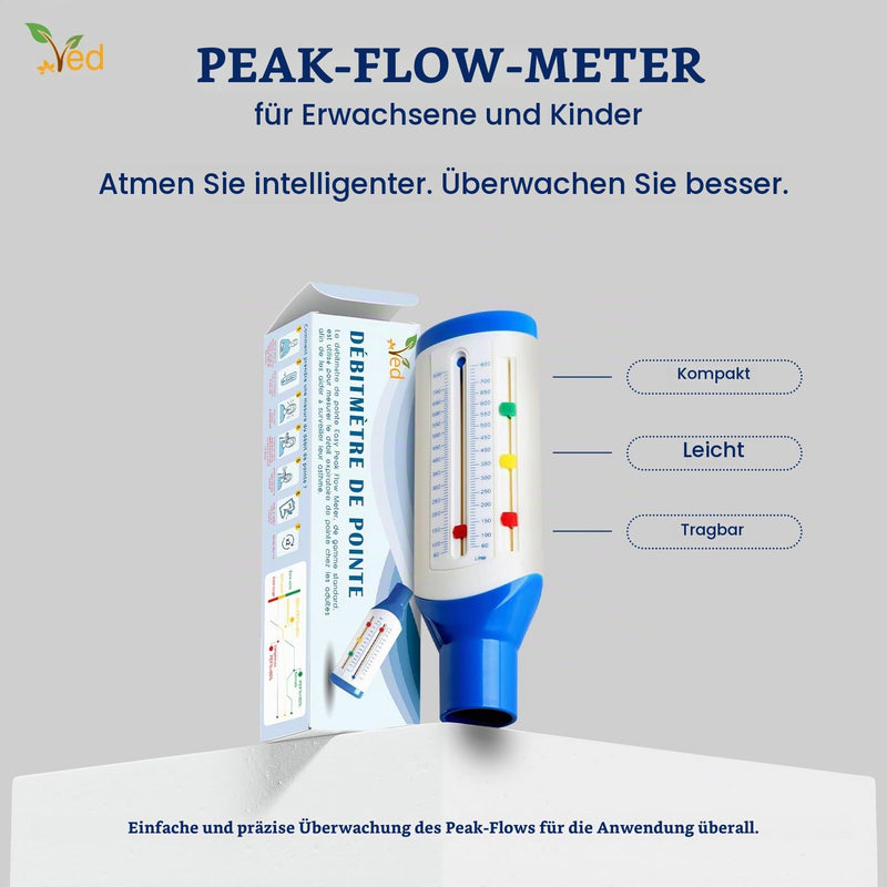 VED Adult Peak Flow Meter Standard Expiratory Flow Meter for Monitoring Pulmonary Function, Portable Spirometry and Breathing Training Device
