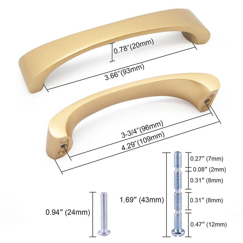 WEAVERBIRD Arch Aluminum Alloy Cabinet Handles Gold Finish Furniture Hardware - 3-3/4"(96mm) Hole Centers - Pack of 10 96 mm 10PACK-Gold