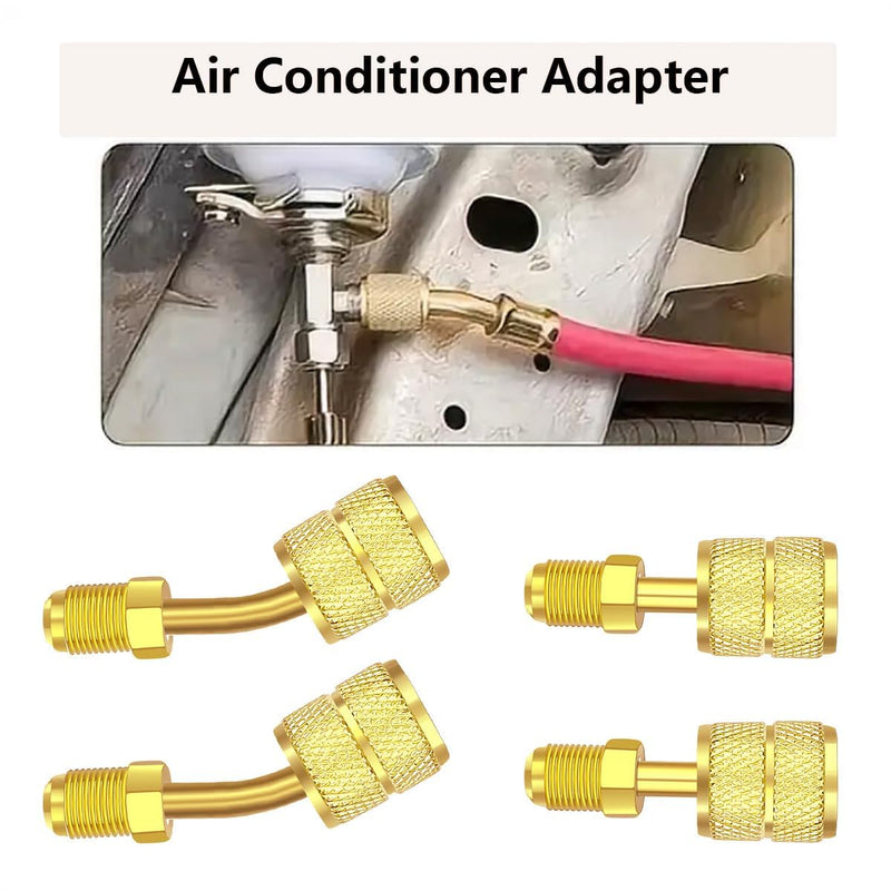 4PCS R410a Charging Vacuum Port Adapter Brass Converter With 5/16 Inch Female Quick Coupler to 1/4 Inch Male Flare for Air Conditioners HVAC 2 Straight Adapter 2 Angled Adapter