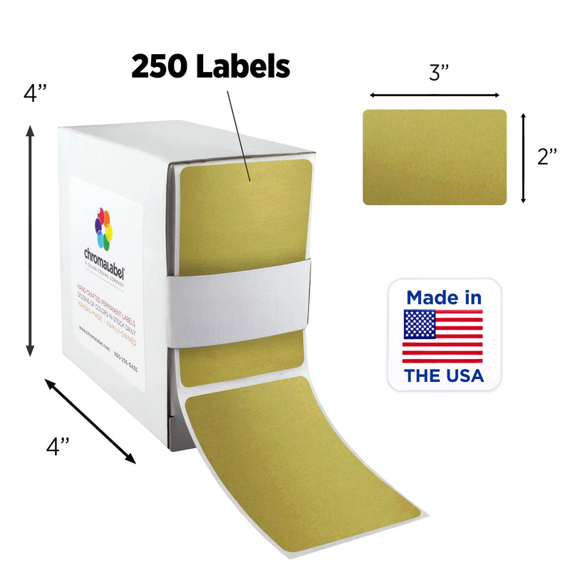ChromaLabel 2 x 3 inch Permanent Color Code Rectangle Labels, 100 Stickers per Dispenser Box, Gold (Pack of 2) 2" x 3" (Pack of 2) Metallic Gold