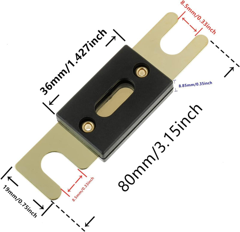 BOJACK 0/2/4 Gauge ANL Fuse Holder and 400 Amp ANL Fuses for 0 2 4 8 Gauge AWG Fuse Block, Fuse Box, Automotive Fuse Holder 400A (Pack of 2)