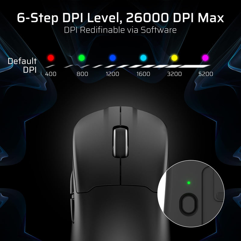 LTC GM022 Ultralight 3-Mode Wireless Gaming Mouse with RGB Charging Dock, PAW3395 26K DPI Sensor, 55G Lightweight Ergonomic Bluetooth Gaming Mouse, 5 Programmable Buttons, 80 Million Click Switch Black