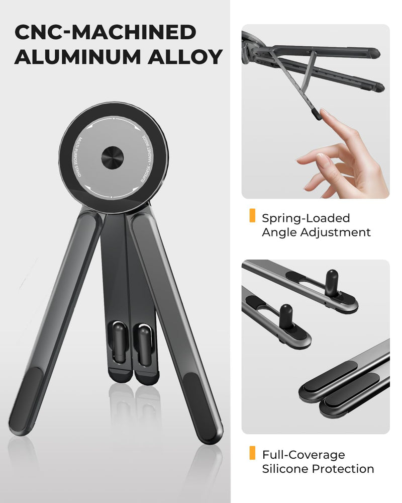 Laptop Stand, 8-Level Height Adjustable & Portable, Aluminum Alloy Holder for 10-16 inch Laptops and 4-13 inch Phones/Tablets with Magnetic Tripod