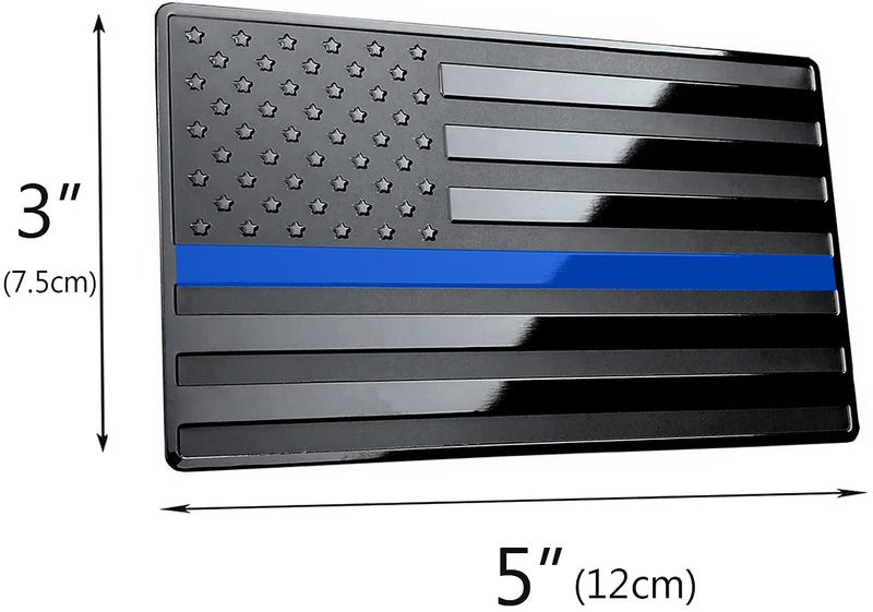 LFPartS USA Embossed Stainless Steel Metal Flag for Cars, Trucks Show Support of Police and Law Enforcement Officers Black with Thin Blue Line 5"x3" 5"x3"