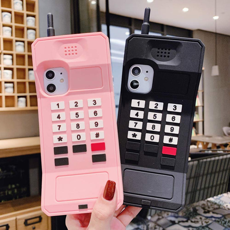 UnnFiko 3D Silicone Case Compatible with iPhone 14 Pro, Retro Classic Creative Soft Rubber Bumper Cover Cool Fun Thick Protective Stand Case (Retro Cellphone Pink, iPhone 14 Pro) Retro Cellphone Pink