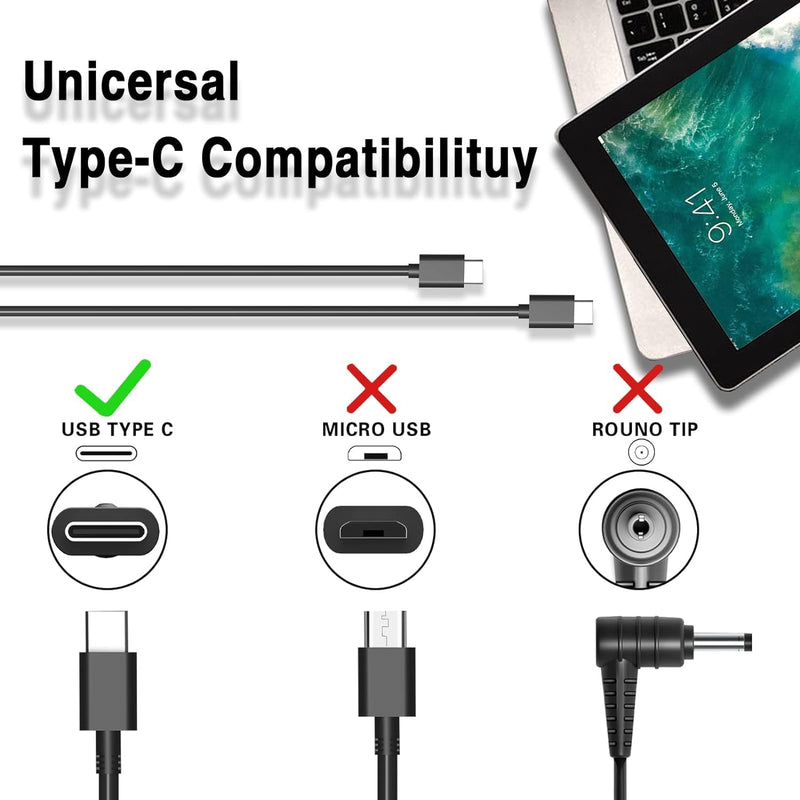 Universal Chromebook Charger USB-C 65W 45W Laptop Charger USB C Replacement for Hp Lenovo Thinkpad/Yoga Dell Chromebook/Latitude Asus Samsung Acer Series Fast Charger AC Adapter Power Cord Supply