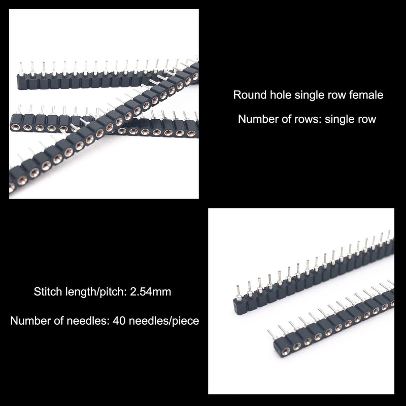 BuyWeek Socket Header Tin, 5pcs 1x40P 2.54mm Round Hole Single Row Female Header 40Pin PCB IC Crystal Socket Connector