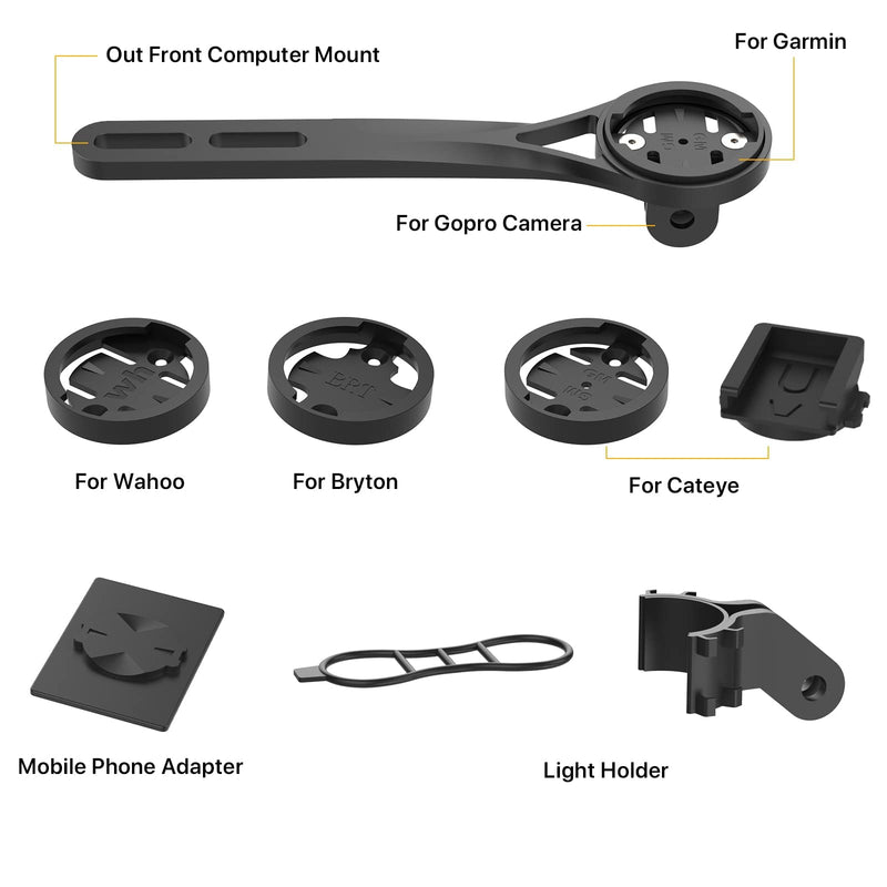 Bike Computer Mount - Out Front Cycling Computer Mount for Road Bikes Integrated Handlebar, Garmin Bike Mount Compatible with GPS Bike Computer,Wahoo,Bryton,Cateye,GoPro Full Range and Flashlight A Black