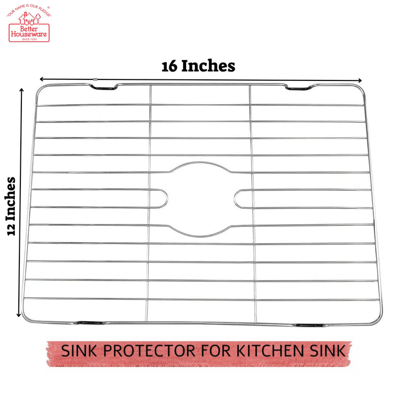 Better Houseware Sink Protectors for Kitchen Sink, Rust-Resistant Scratch-Preventing Stainless Steel Sink Protector Grid, Non-Slip Kitchen Sink Rack for Washing, 16 x 12 x 1 Inch
