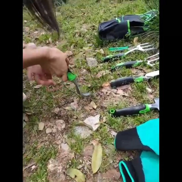 Garden Tool Set with Non Slip Rubber Grip,9 Piece Stainless Steel Gardening Tool Sets,Heavy Duty Outdoor Hand Tools Durable Storage Tote Bag,Uprooting Weeding Tool, Gifts for Women Men Children Green