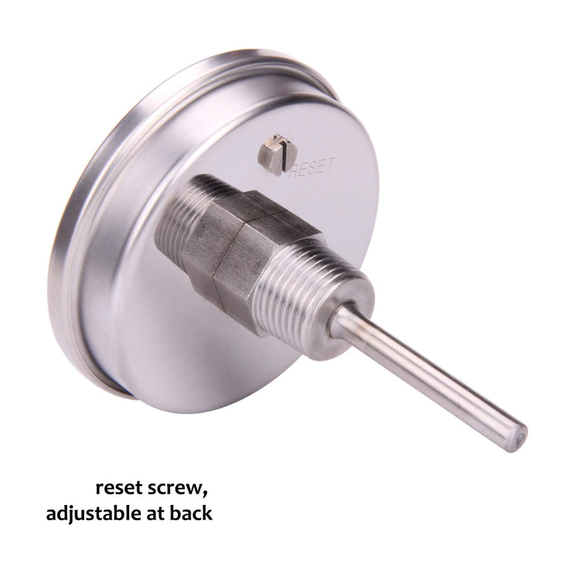 MEASUREMAN Fully Stainless Steel Pot, Kettle, Brewing Bimetal Thermometer, 3" Dial, 2-1/2" Stem, 0-250 deg F/-20-120 deg C, -1% Accuracy, Adjustable, 1/2" NPT Back Mount （2 Pack） 2-1/2" Stem 2pc