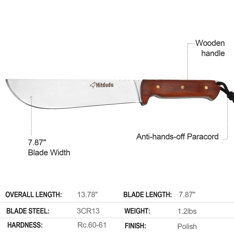 Hitdudu Machete with Sheath - Heavy Duty Bushcraft Hunting Knife, Multi-Purpose Knife for Gardening, Camping, Hunting and Bushcraft Brown