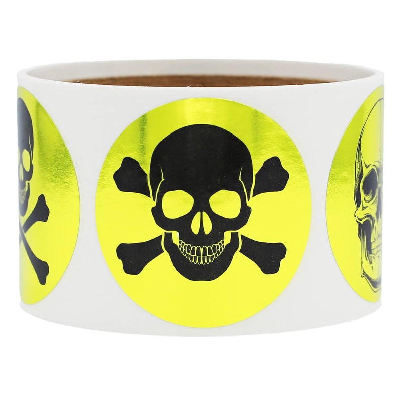Gold Skull and Crossbones Circle Dot Stickers, 2 Inch Round, 100 Labels on a Roll