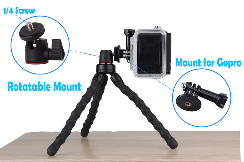 Flexible Camera Tripod Compatible with GoPro Hero 13, 12, 11,10, 9 Bendable Tripod 360° Rotation Mount Stand for Vlogging