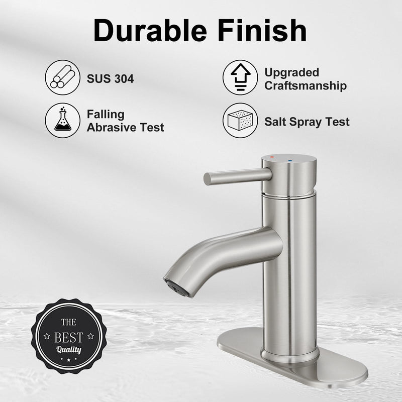Bathroom Faucet Brushed Nickel One-Handle, Modern one Hole Bathroom Sink Faucet Lavatory Faucet with Deck Short